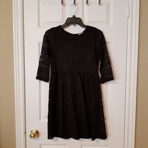 Dex Girls Formal Party Dress ~ Deep Black with Black Lace Overlay ~ Sz. 14 ~